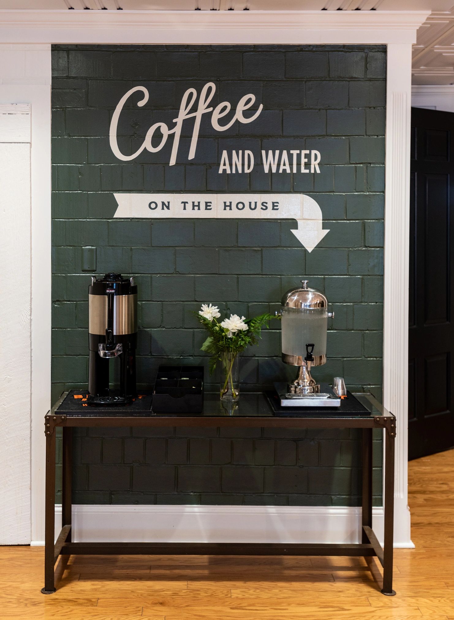 Coffee and Water Station in Guest Foyer.