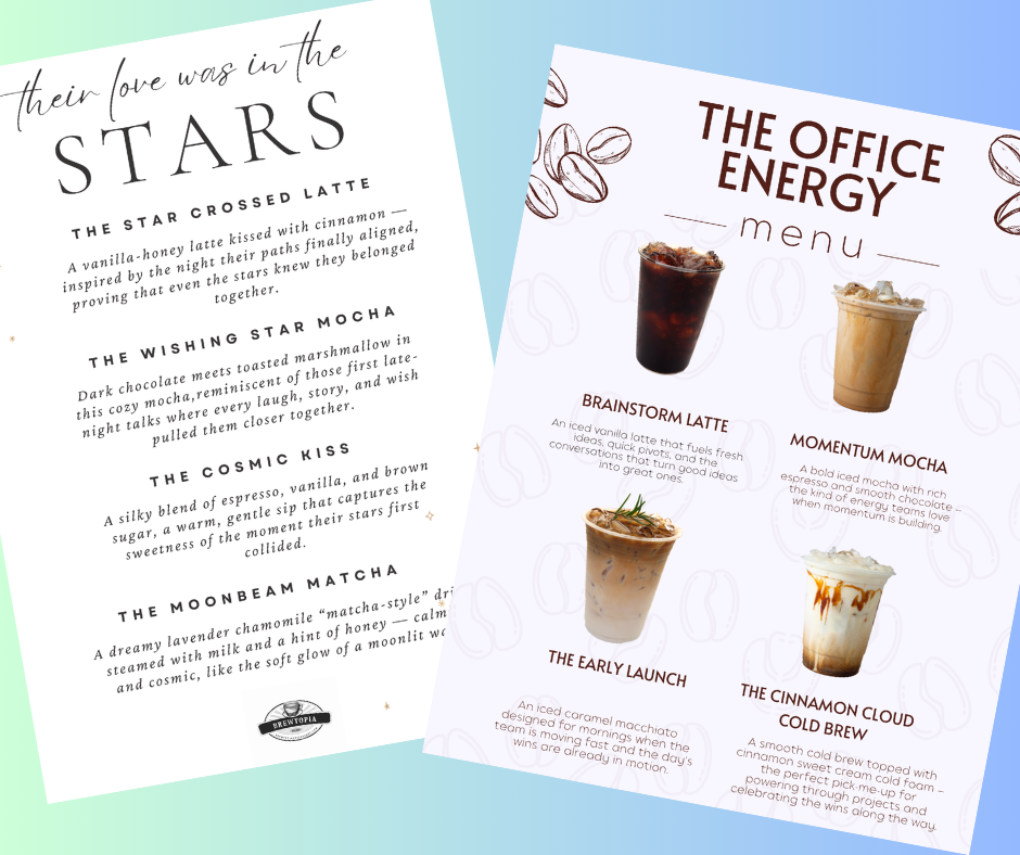 customized coffee menu for corporate catering and wedding catering